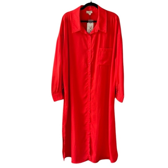 Gigio New w Tag XL Women’s Red Longline Shirt Maxi Tunic - Picture 2 of 12